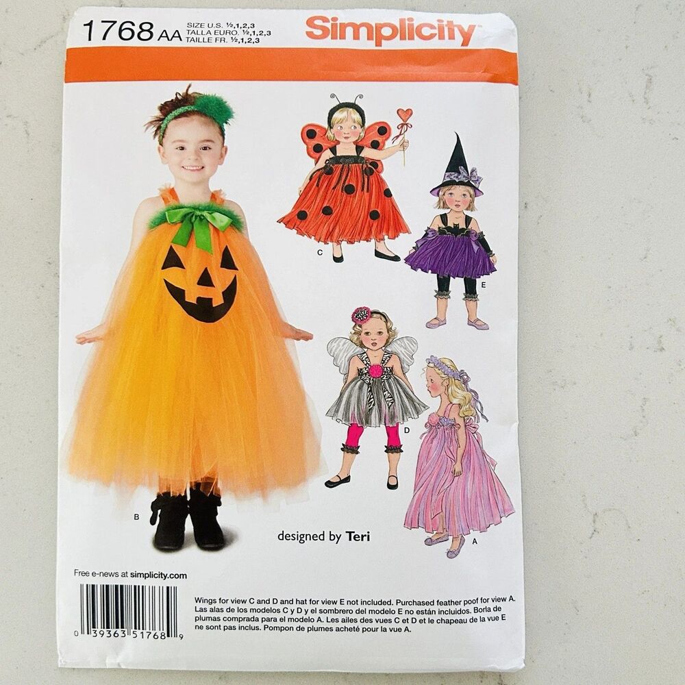 Simplicity Costume Sewing Pattern 1768 Tulle Dress Leggings Baby Child Sz 1/2-3